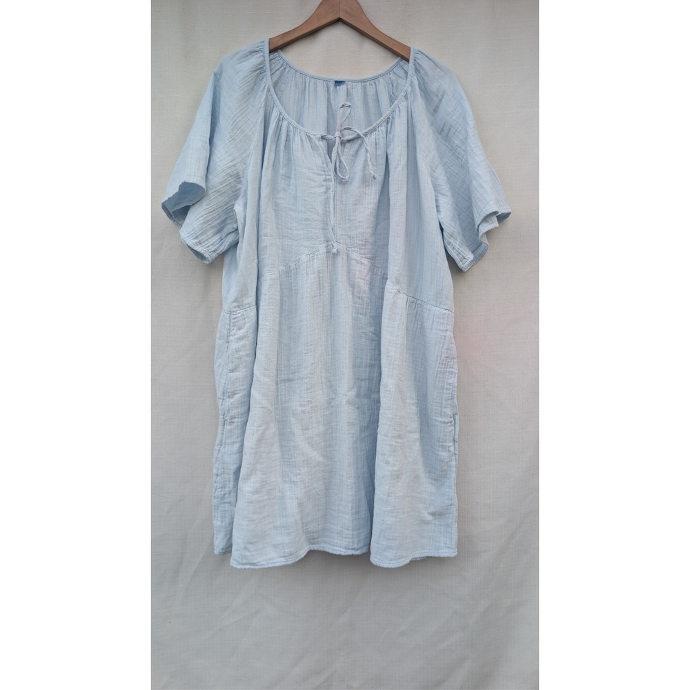 Old Navy Light Blue Cotton Gauze Short Sleeve Swing Mini Dress 2X Plus Size